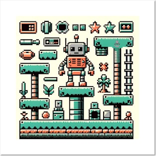 Retro Game Pixel Bot Tee Posters and Art